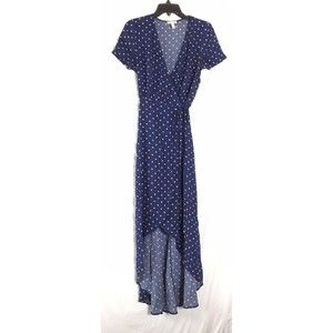 Leith Women’s Wrap Dress Classic Navy White Polka Dot Midi Size S Preowned